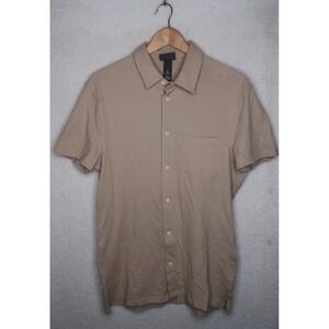 H&M Muscle Fit Short Sleeve Button Up Shirt Beige Casual Men's Sz L Office NWT